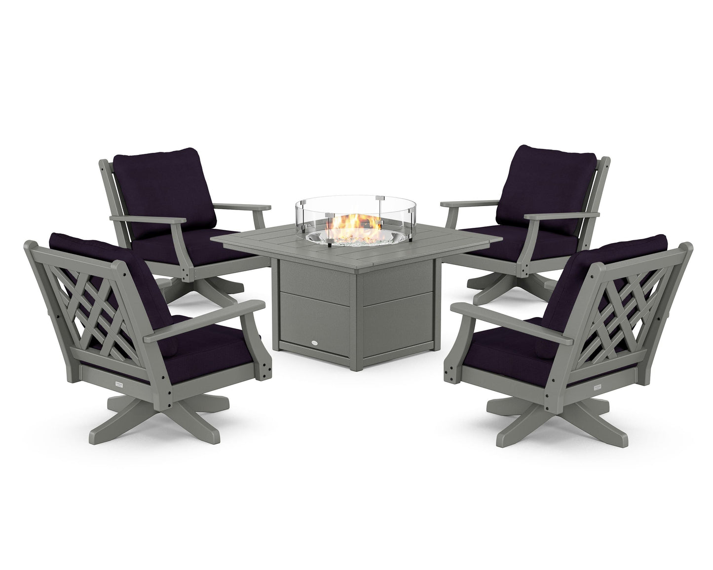 Wovendale 5-Piece Deep Seating Swivel Conversation Set with Fire Pit Table