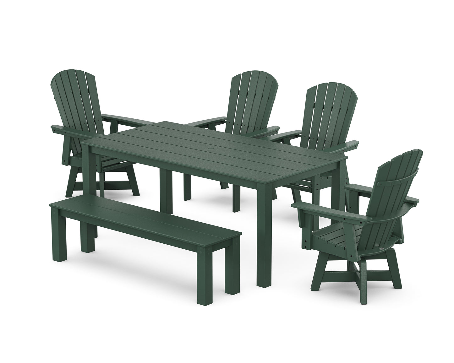 Nautical Curveback Adirondack Swivel 6-Piece Parsons Dining Set with Bench