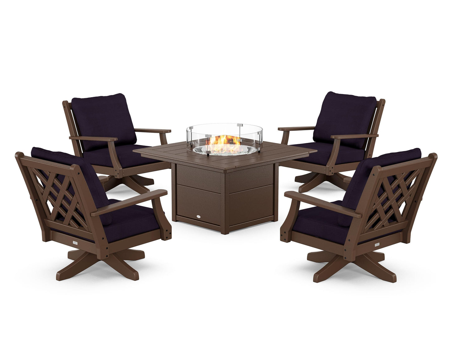 Wovendale 5-Piece Deep Seating Swivel Conversation Set with Fire Pit Table
