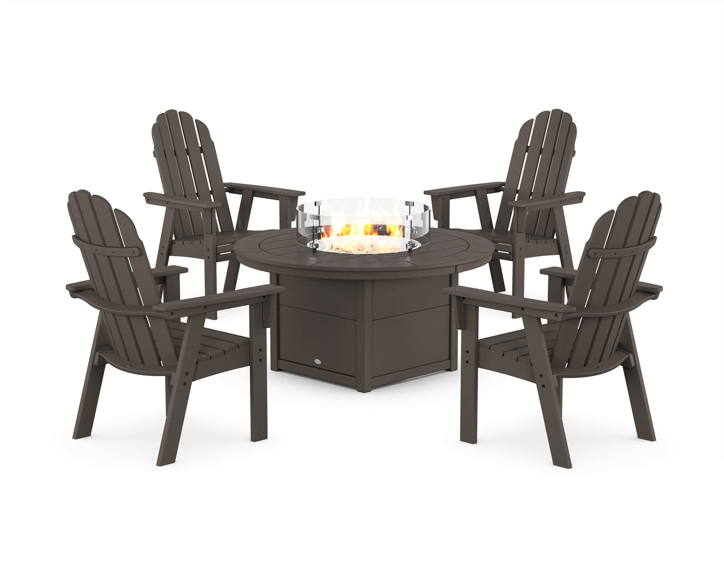 Vineyard 4-Piece Curveback Upright Adirondack Conversation Set with Fire Pit Table