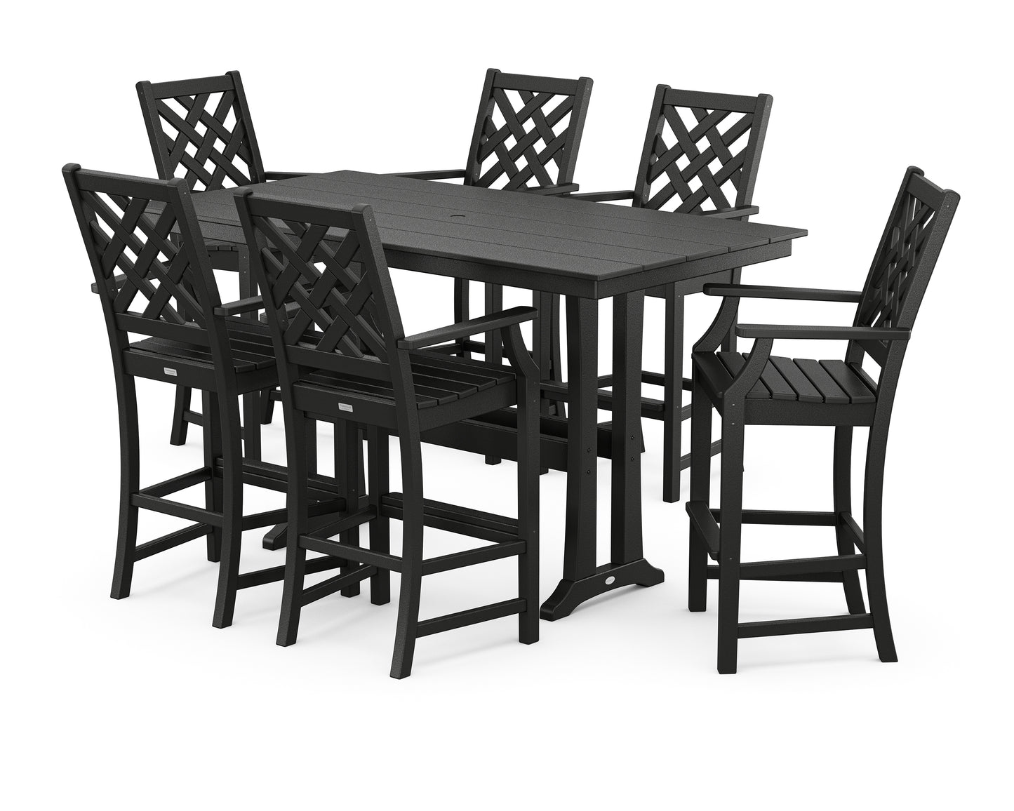 Wovendale Arm Chair 7-Piece Farmhouse Bar Set with Trestle Legs