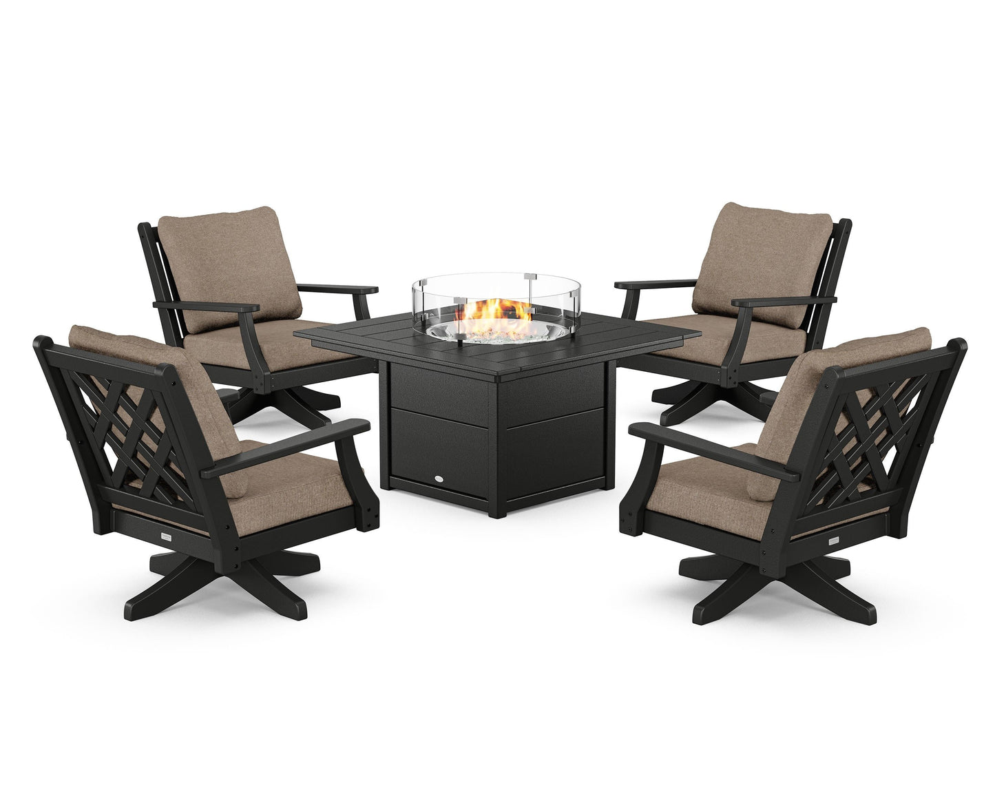 Wovendale 5-Piece Deep Seating Swivel Conversation Set with Fire Pit Table