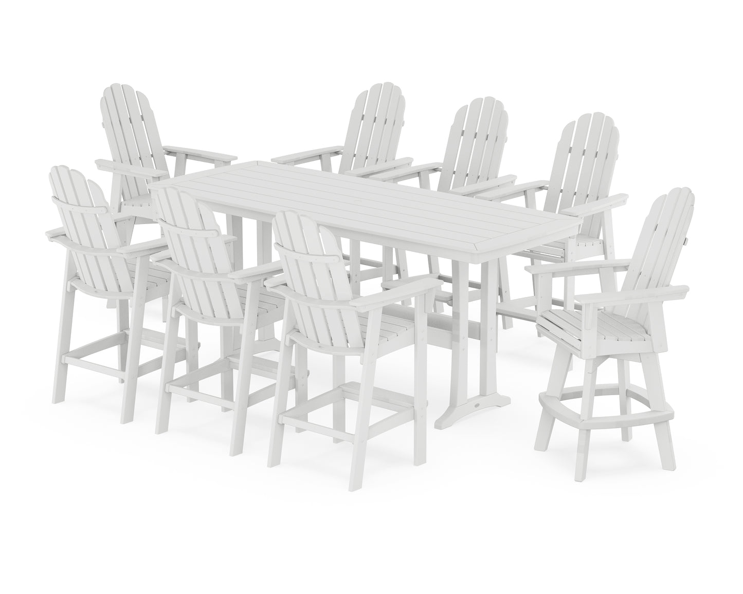 Vineyard Curveback Adirondack Swivel 9-Piece Bar Set with Trestle Legs