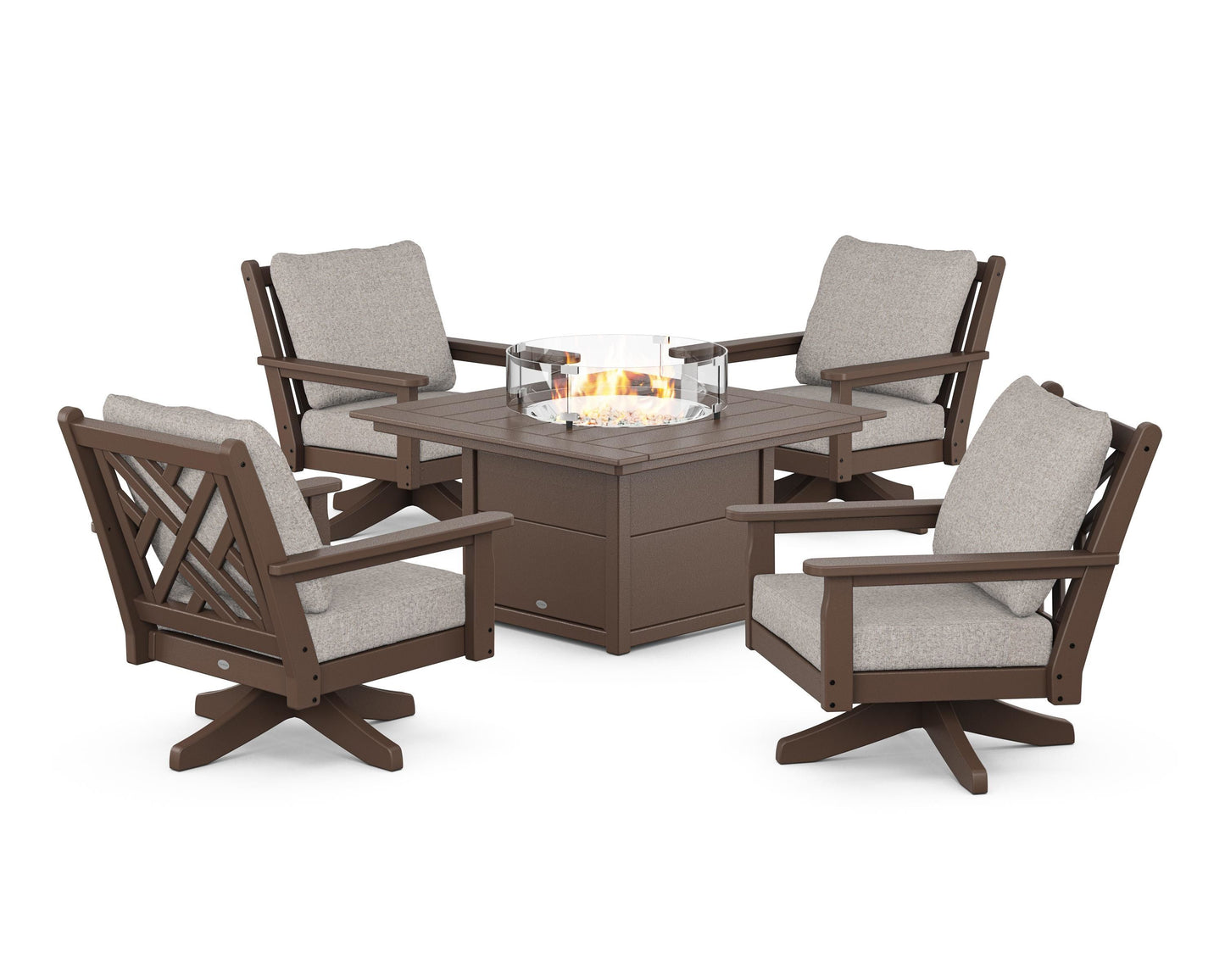 Chippendale 5-Piece Deep Seating Swivel Conversation Set with Fire Pit Table