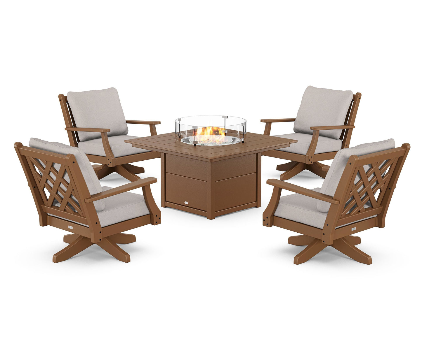 Wovendale 5-Piece Deep Seating Swivel Conversation Set with Fire Pit Table