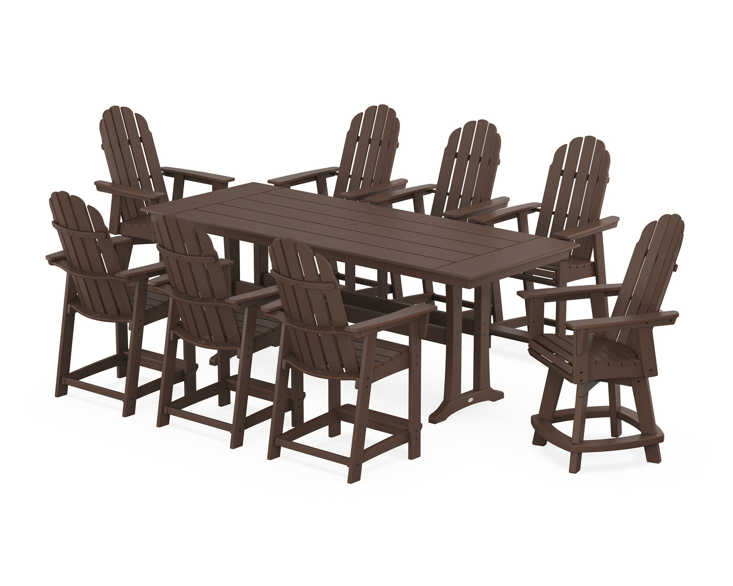 Vineyard Curveback Adirondack Swivel 9-Piece Farmhouse Counter Set with Trestle Legs