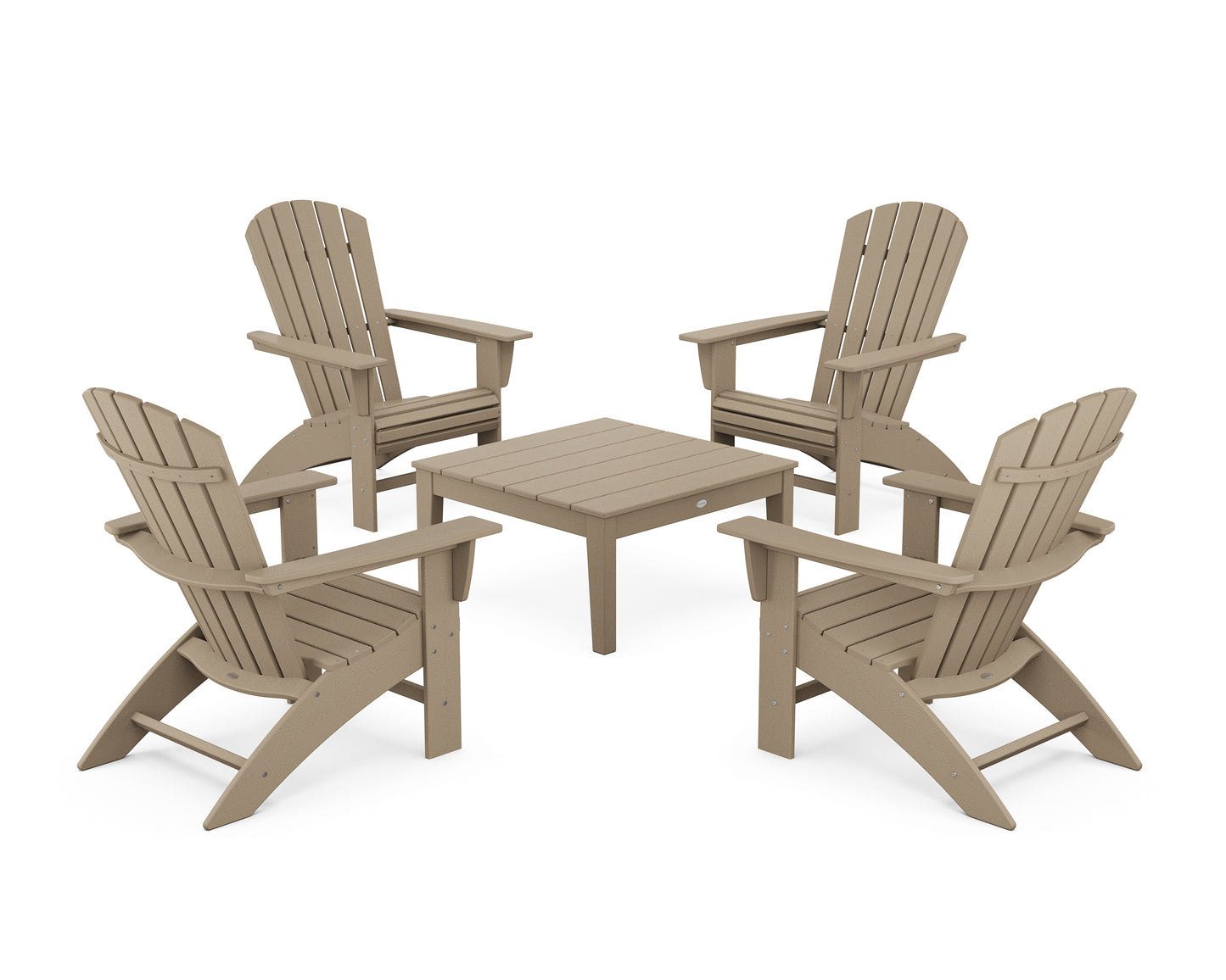 5-Piece Nautical Curveback Adirondack Chair Conversation Set with 36" Conversation Table