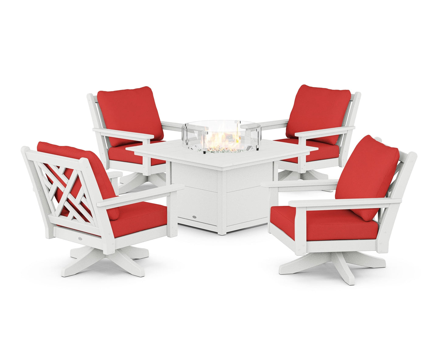 Chippendale 5-Piece Deep Seating Swivel Conversation Set with Fire Pit Table