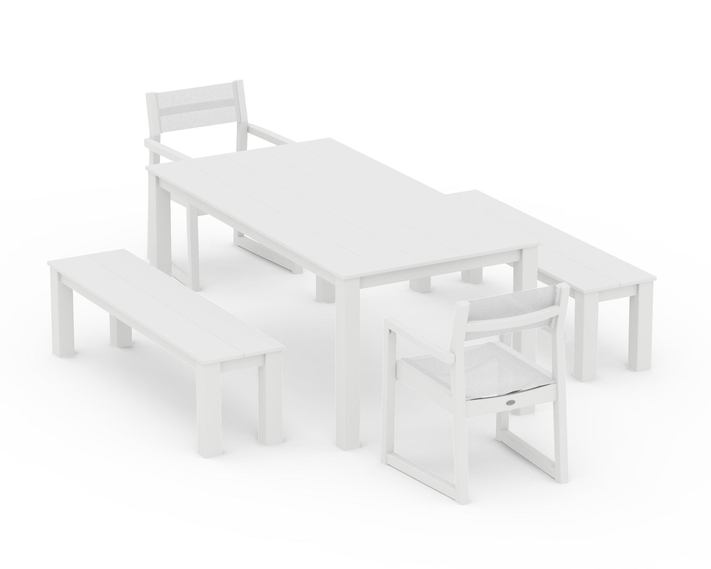 EDGE Sling Arm Chair 5-Piece Parsons Dining Set with Benches