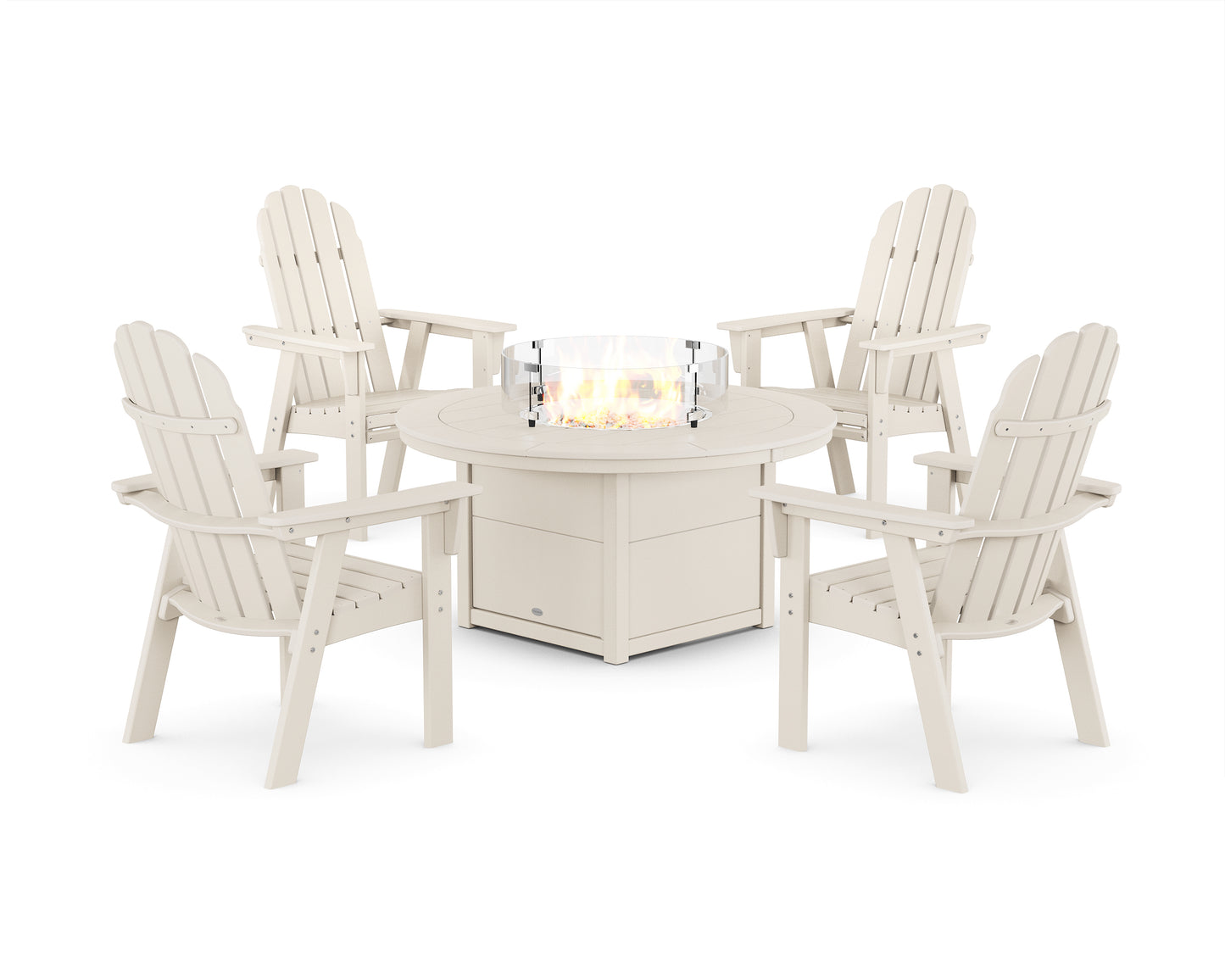 Vineyard 4-Piece Curveback Upright Adirondack Conversation Set with Fire Pit Table
