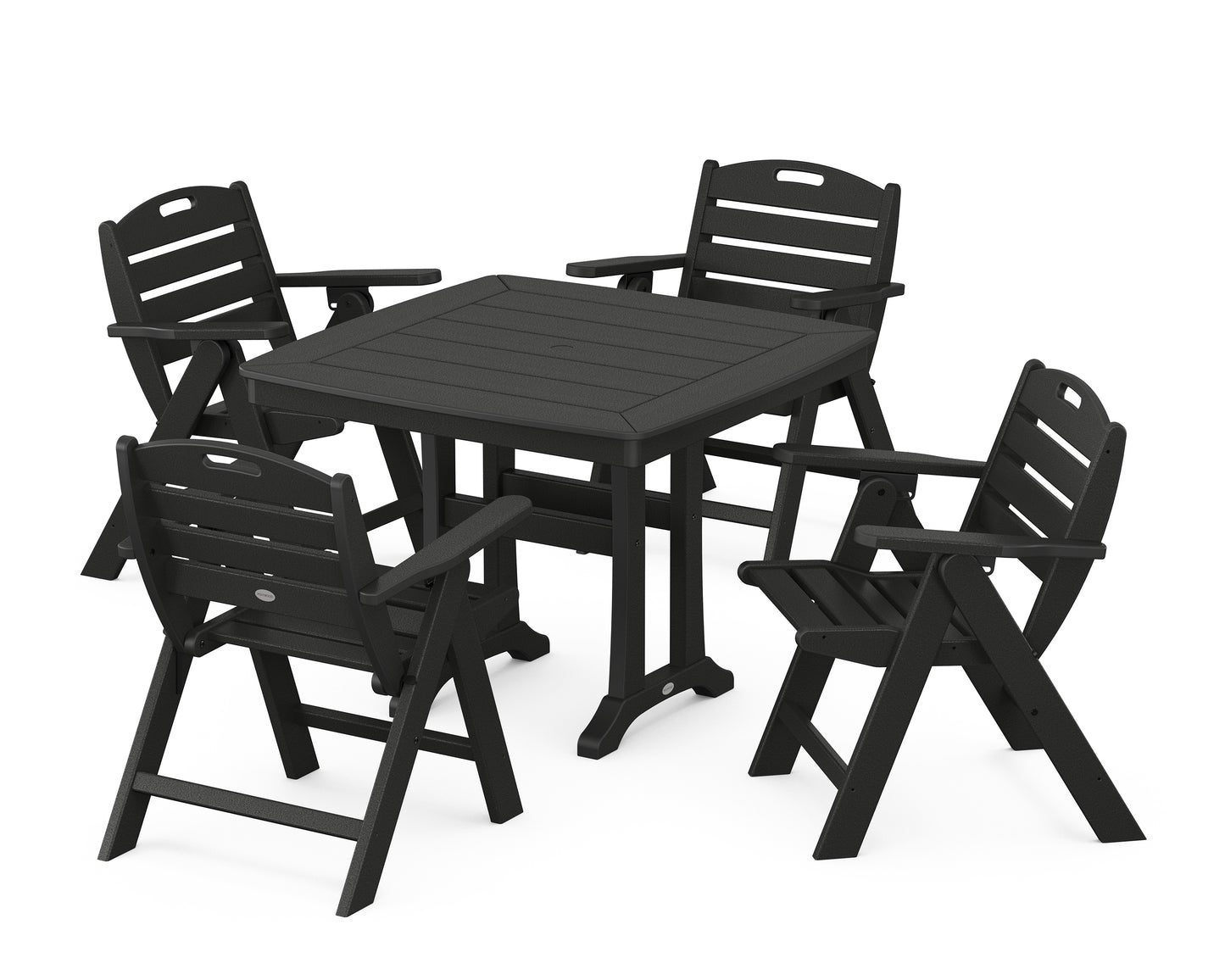 Nautical Folding Lowback Chair 5-Piece Dining Set with Trestle Legs