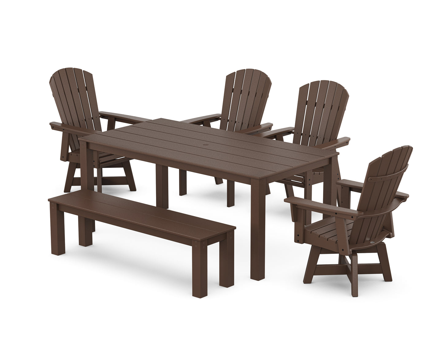 Nautical Curveback Adirondack Swivel 6-Piece Parsons Dining Set with Bench