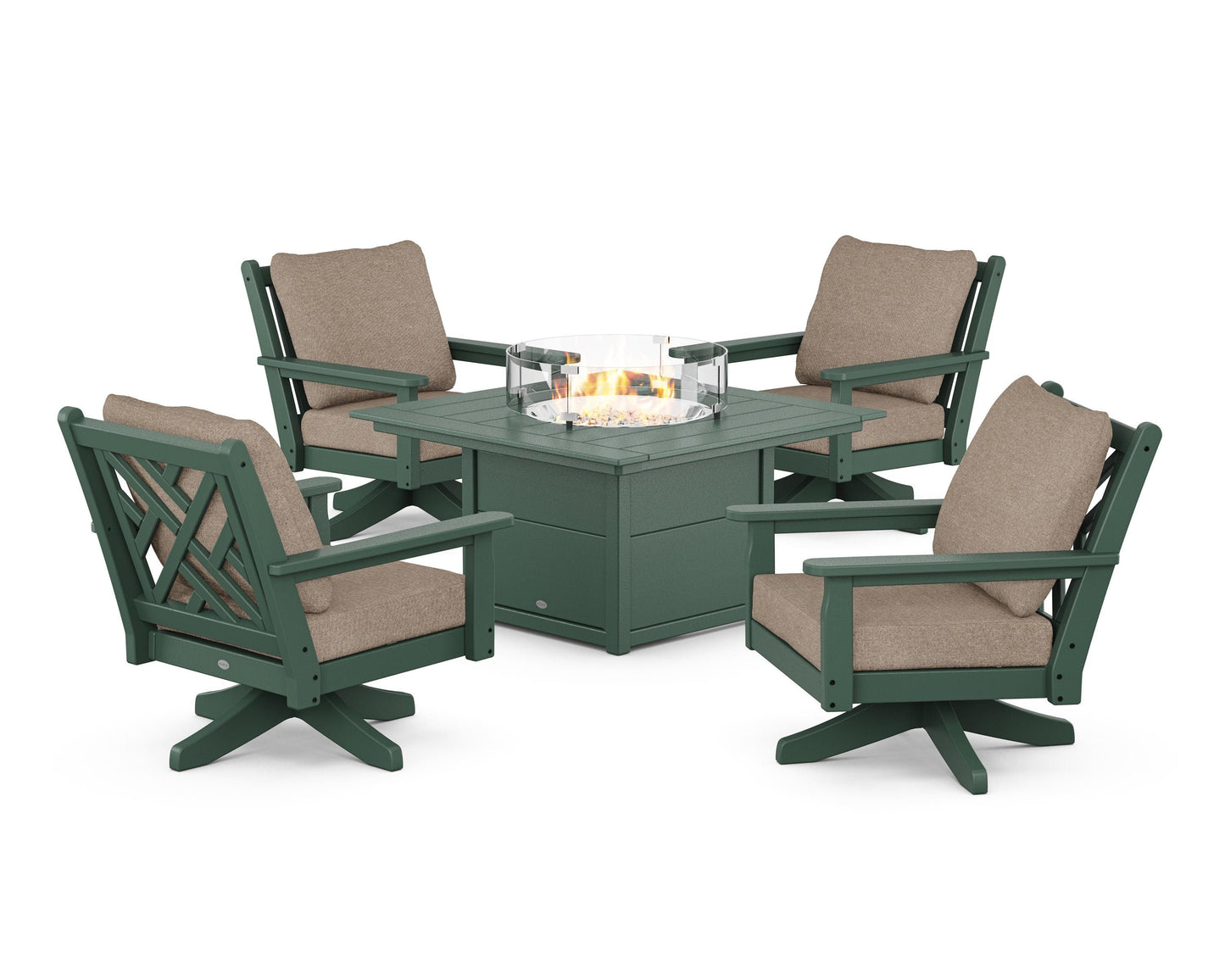 Chippendale 5-Piece Deep Seating Swivel Conversation Set with Fire Pit Table