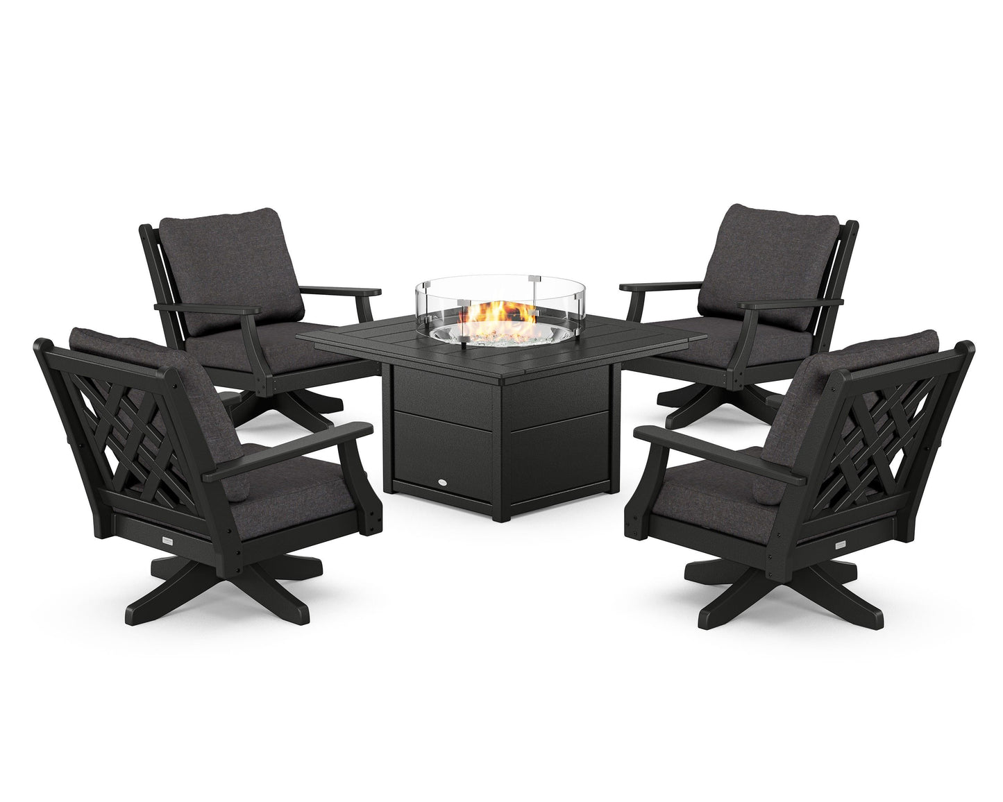 Wovendale 5-Piece Deep Seating Swivel Conversation Set with Fire Pit Table