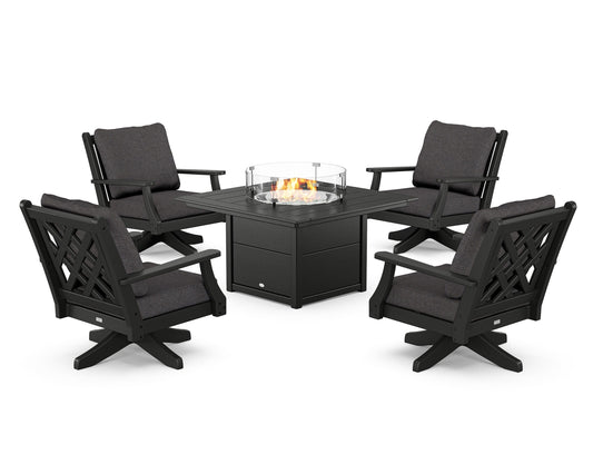 Wovendale 5-Piece Deep Seating Swivel Conversation Set with Fire Pit Table
