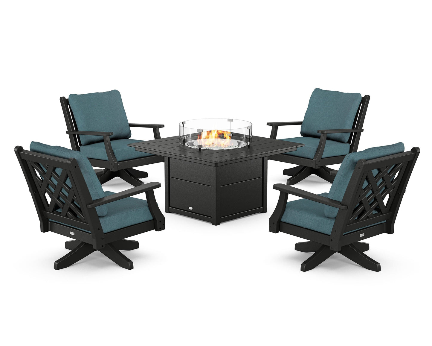 Wovendale 5-Piece Deep Seating Swivel Conversation Set with Fire Pit Table