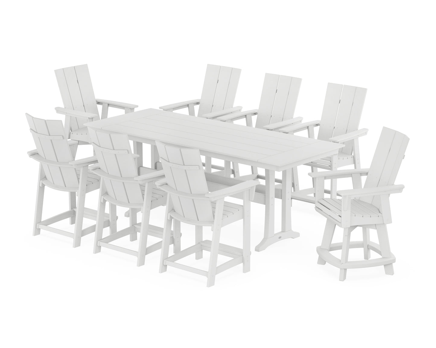 Modern Curveback Adirondack Swivel 9-Piece Farmhouse Counter Set with Trestle Legs