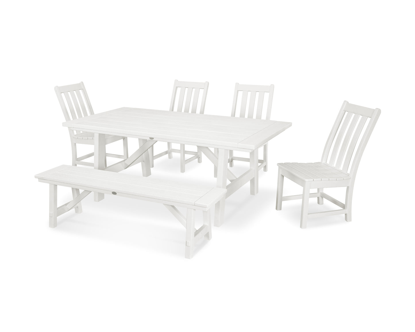Vineyard 6-Piece Rustic Farmhouse Side Chair Dining Set with Bench