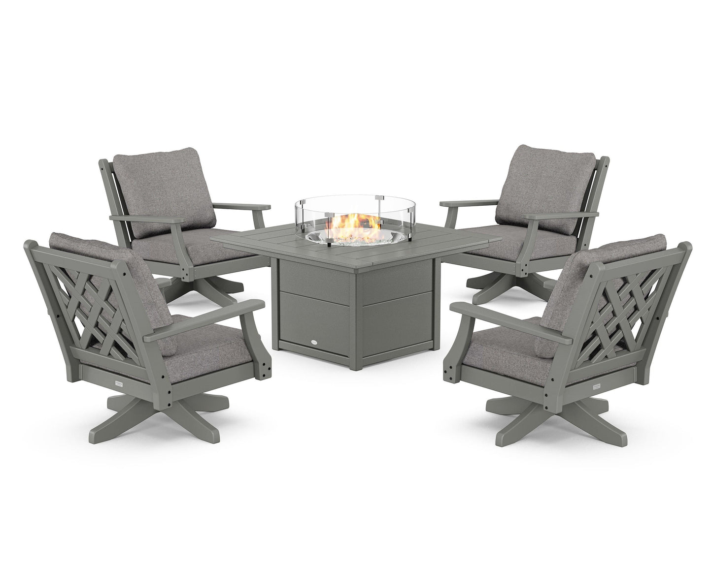 Wovendale 5-Piece Deep Seating Swivel Conversation Set with Fire Pit Table