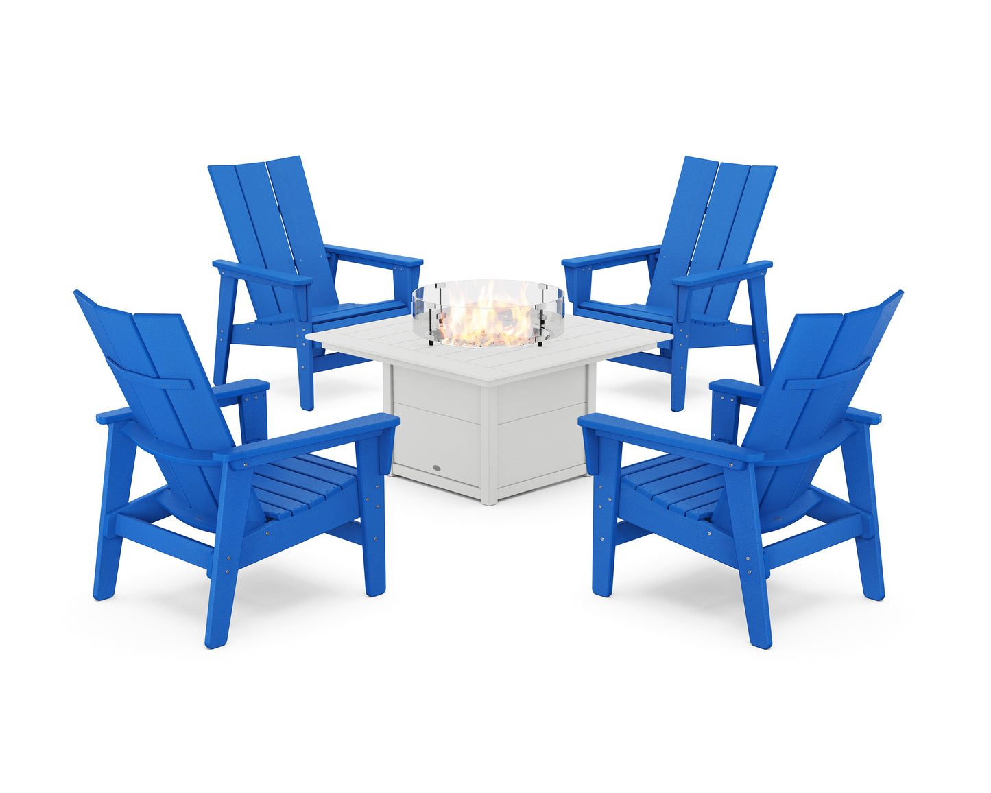 5-Piece Modern Grand Upright Adirondack Conversation Set with Fire Pit Table