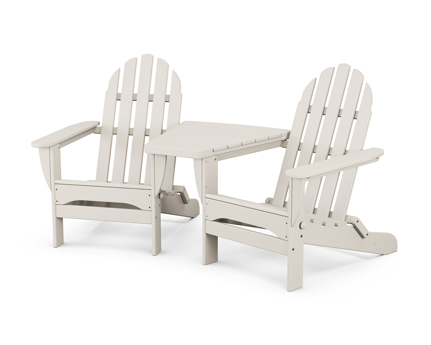 Classic Folding Adirondacks with Angled Connecting Table
