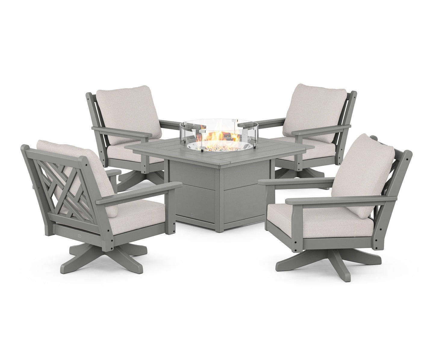 Chippendale 5-Piece Deep Seating Swivel Conversation Set with Fire Pit Table
