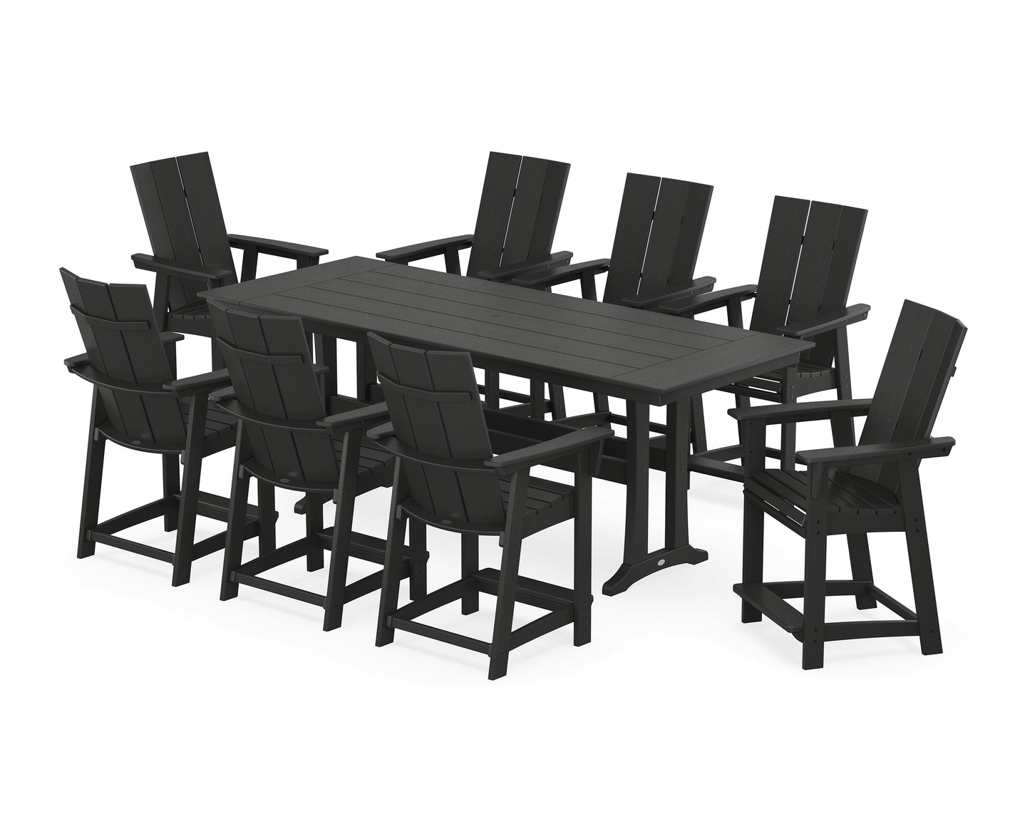 Modern Curveback Adirondack 9-Piece Farmhouse Counter Set with Trestle Legs