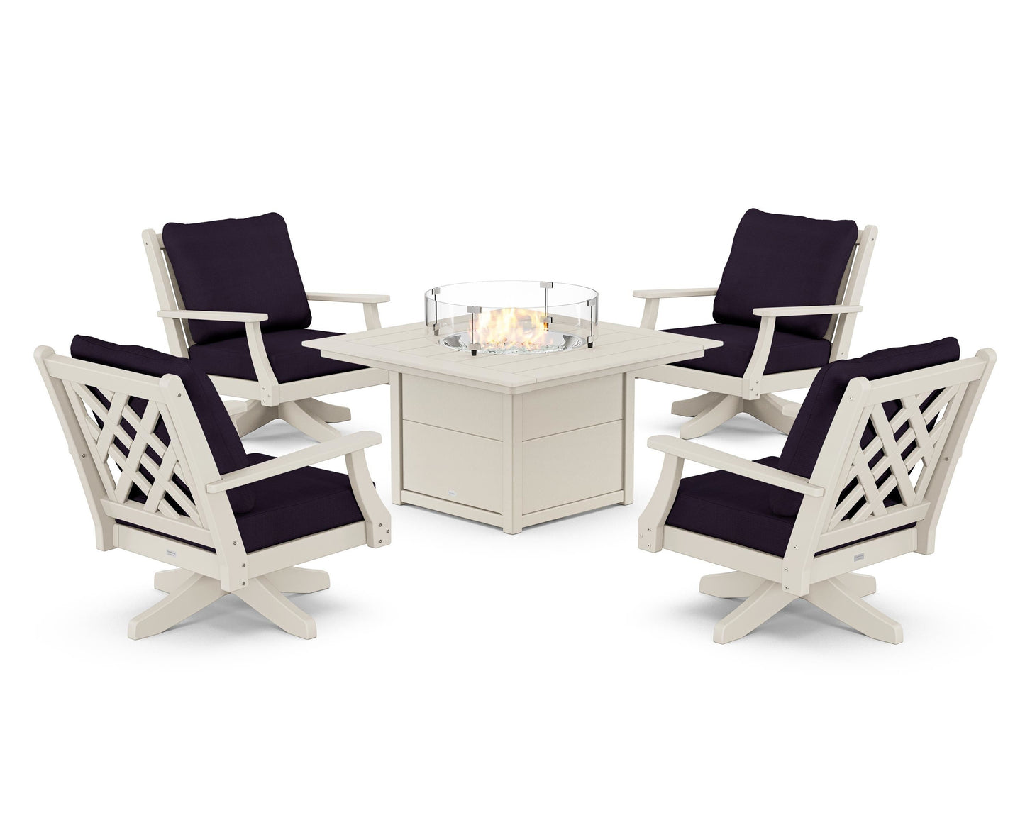 Wovendale 5-Piece Deep Seating Swivel Conversation Set with Fire Pit Table