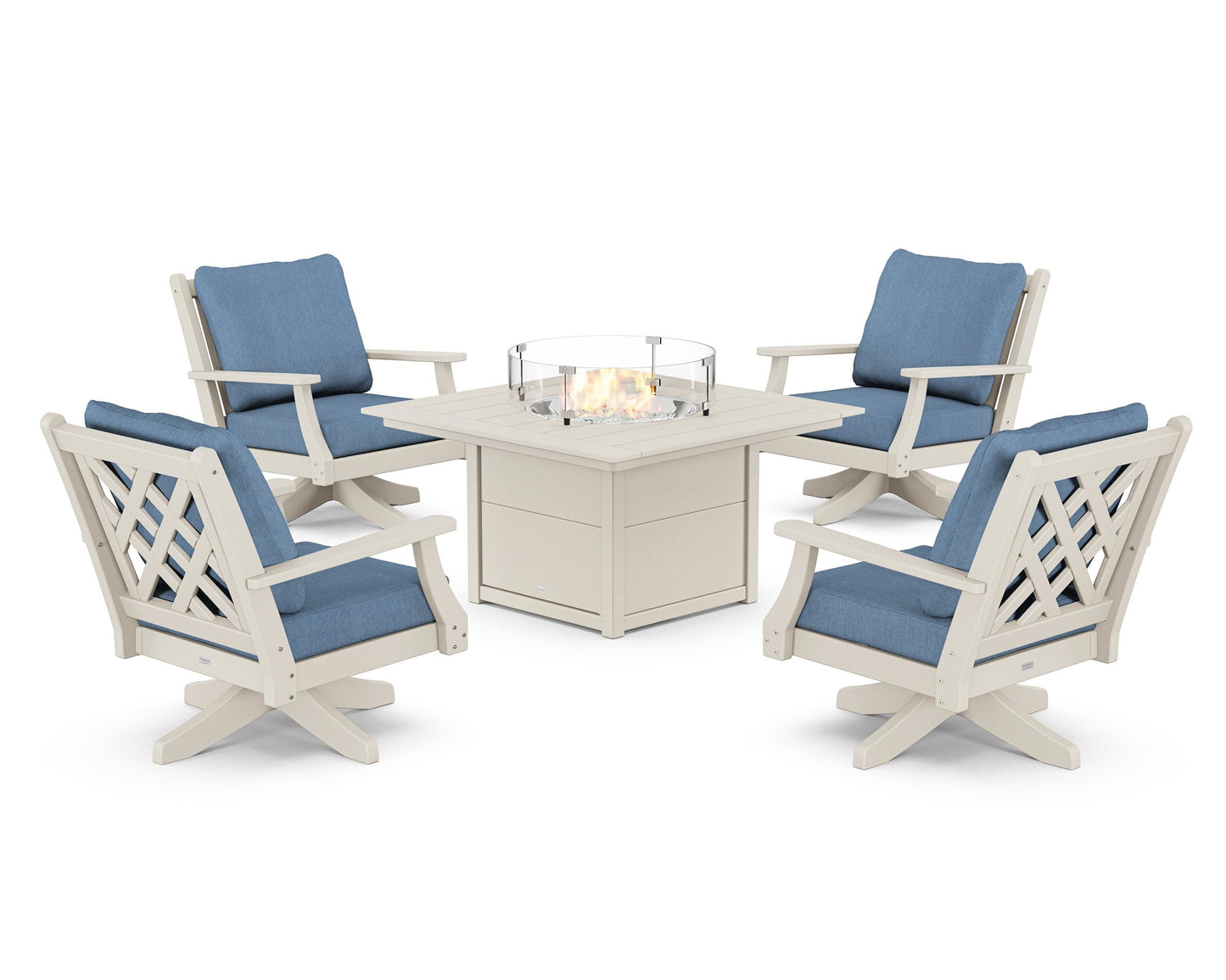 Wovendale 5-Piece Deep Seating Swivel Conversation Set with Fire Pit Table