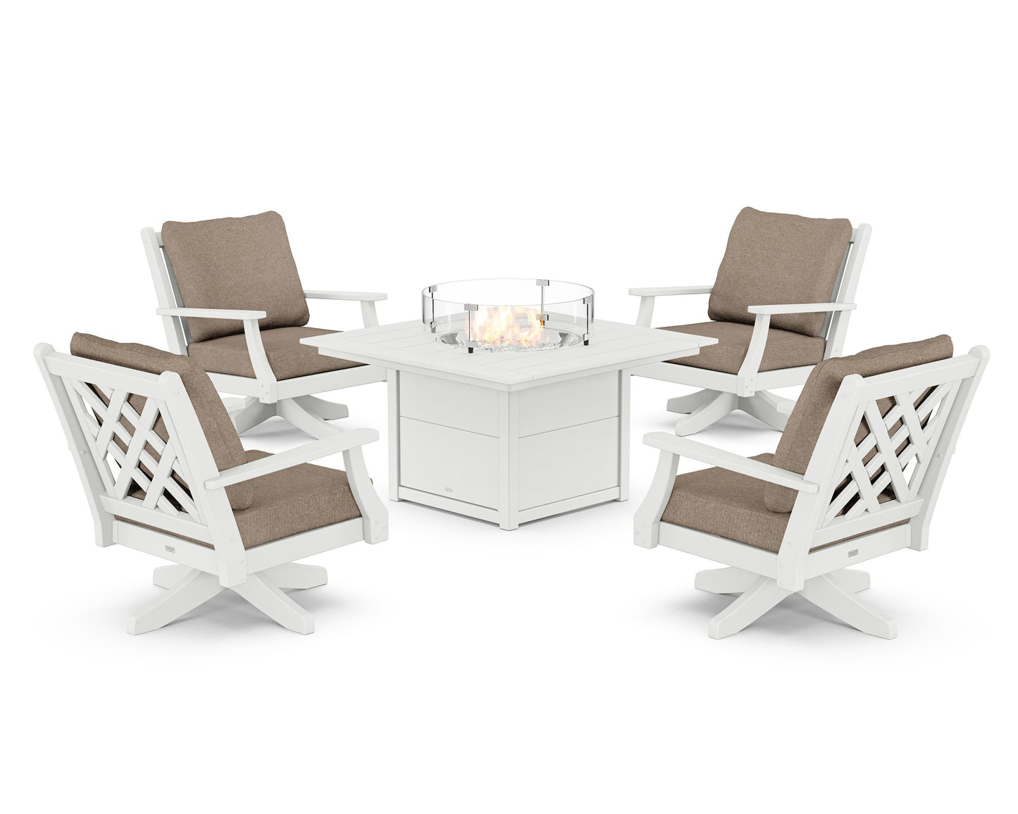 Wovendale 5-Piece Deep Seating Swivel Conversation Set with Fire Pit Table