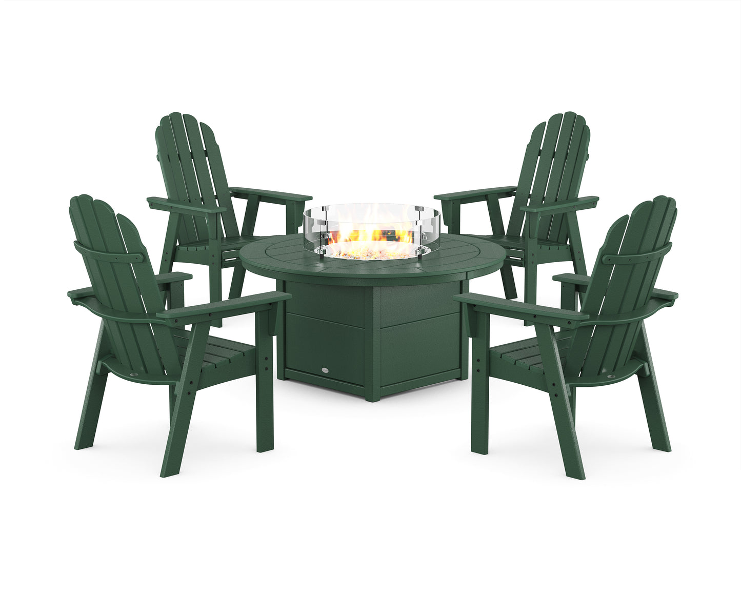 Vineyard 4-Piece Curveback Upright Adirondack Conversation Set with Fire Pit Table
