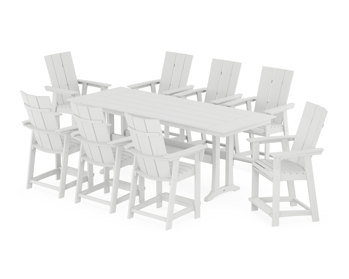 Modern Curveback Adirondack 9-Piece Farmhouse Counter Set with Trestle Legs