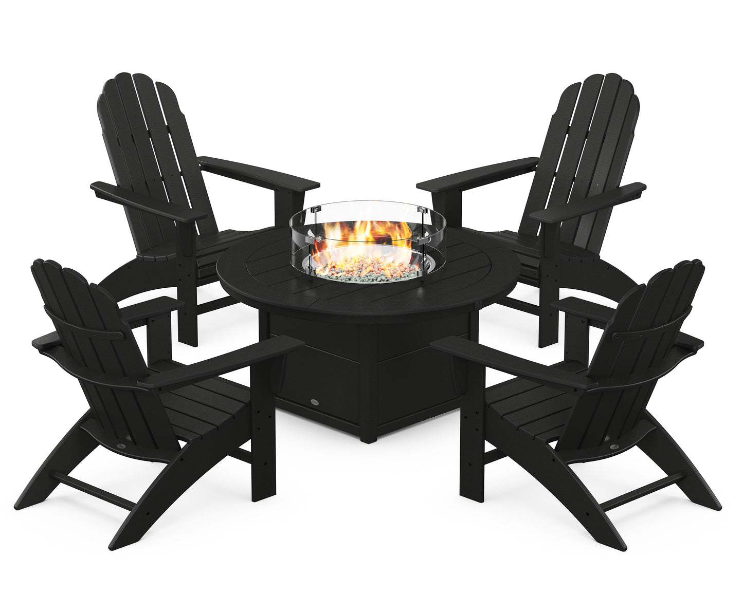 Vineyard Curveback Adirondack 5-Piece Conversation Set with Fire Pit Table