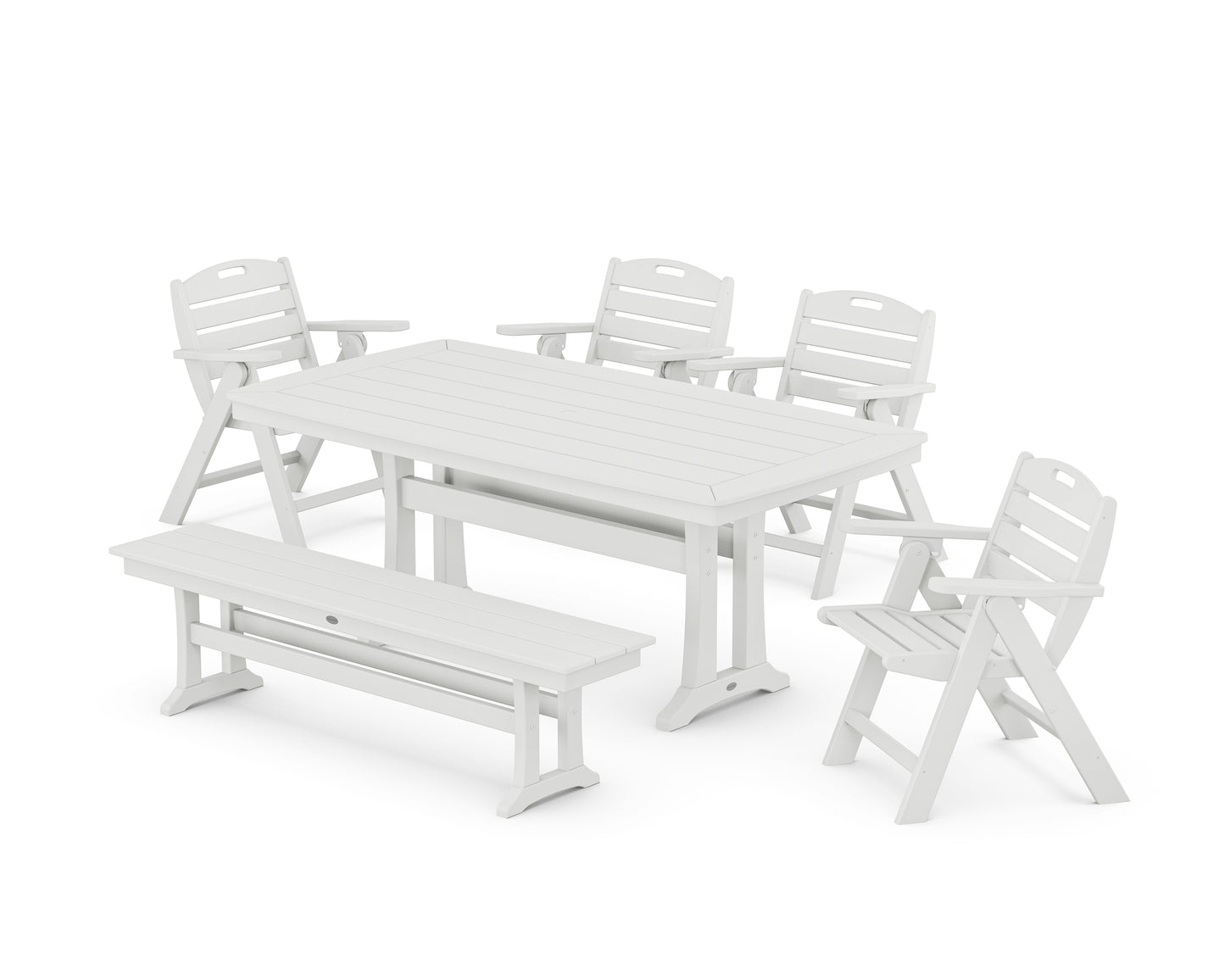 Nautical Lowback 6-Piece Dining Set with Trestle Legs and Bench