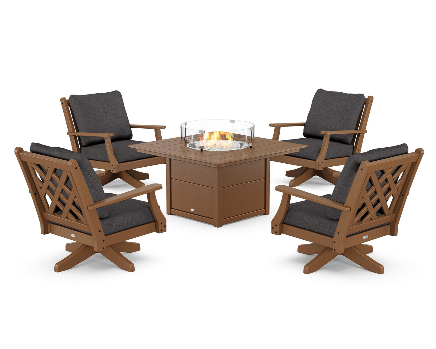 Wovendale 5-Piece Deep Seating Swivel Conversation Set with Fire Pit Table