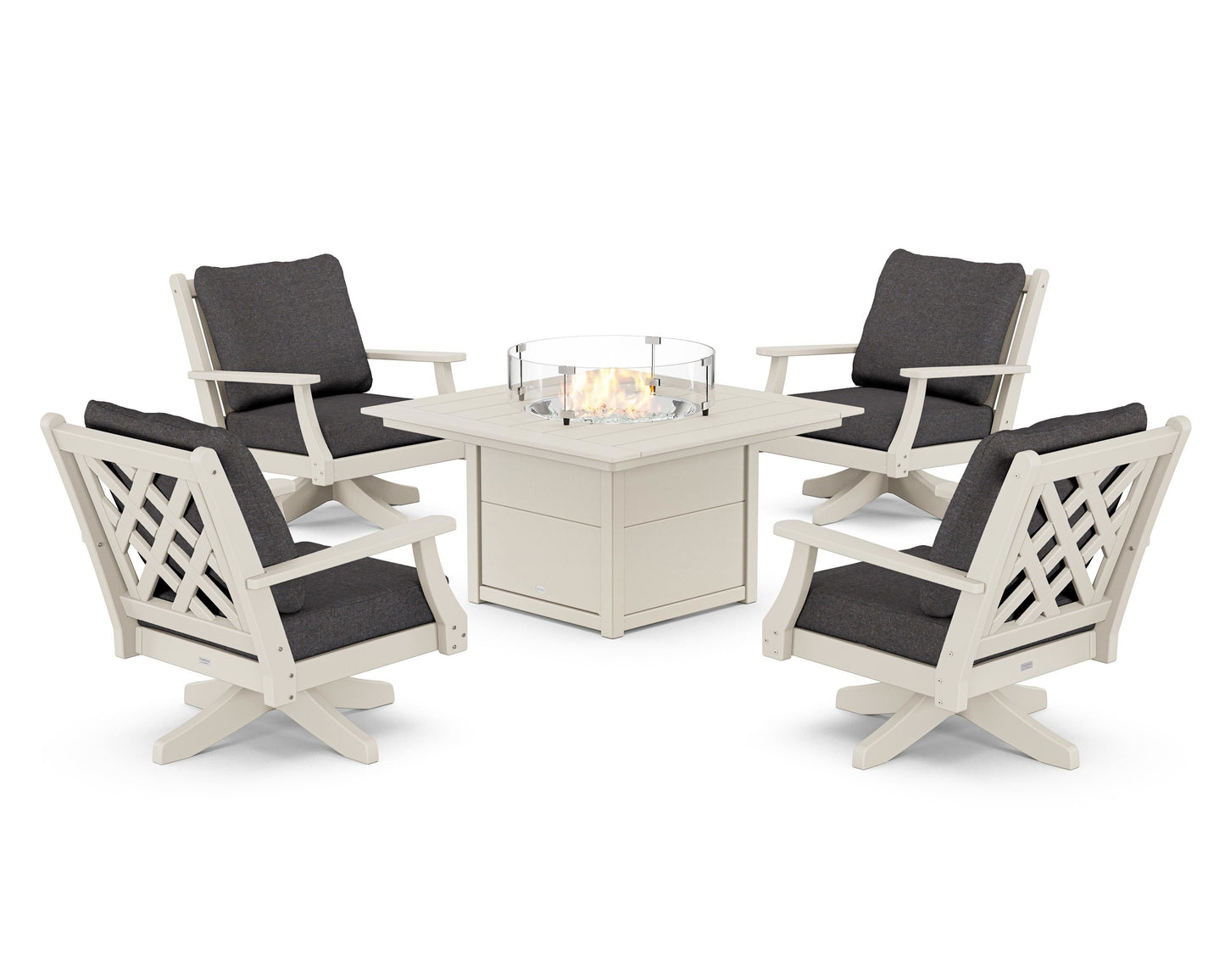 Wovendale 5-Piece Deep Seating Swivel Conversation Set with Fire Pit Table