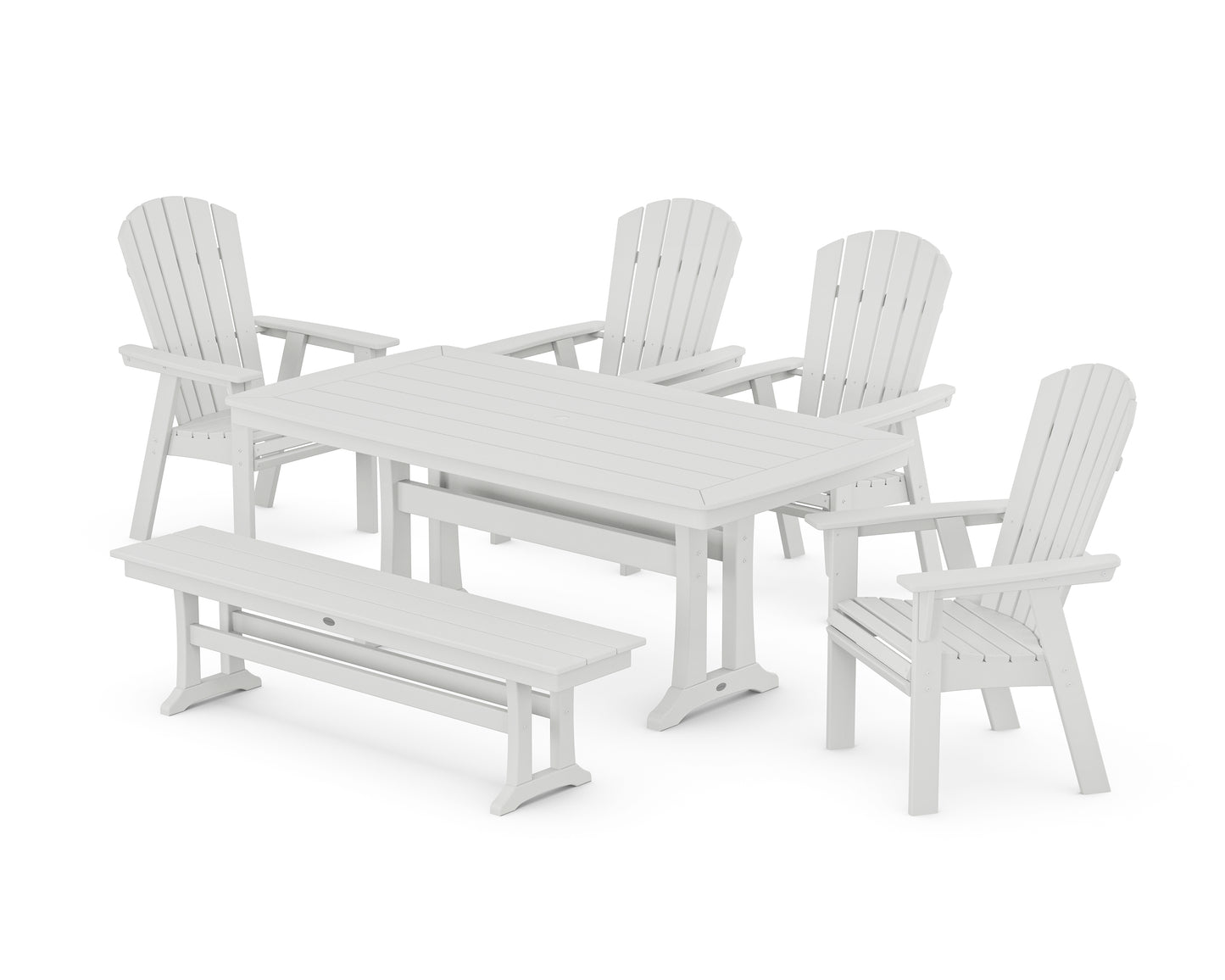 Nautical Curveback Adirondack 6-Piece Dining Set with Trestle Legs and Bench