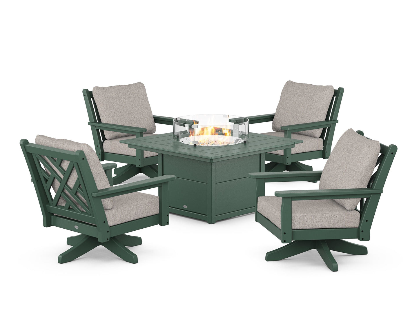 Chippendale 5-Piece Deep Seating Swivel Conversation Set with Fire Pit Table