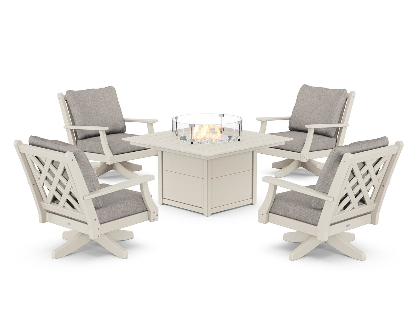 Wovendale 5-Piece Deep Seating Swivel Conversation Set with Fire Pit Table