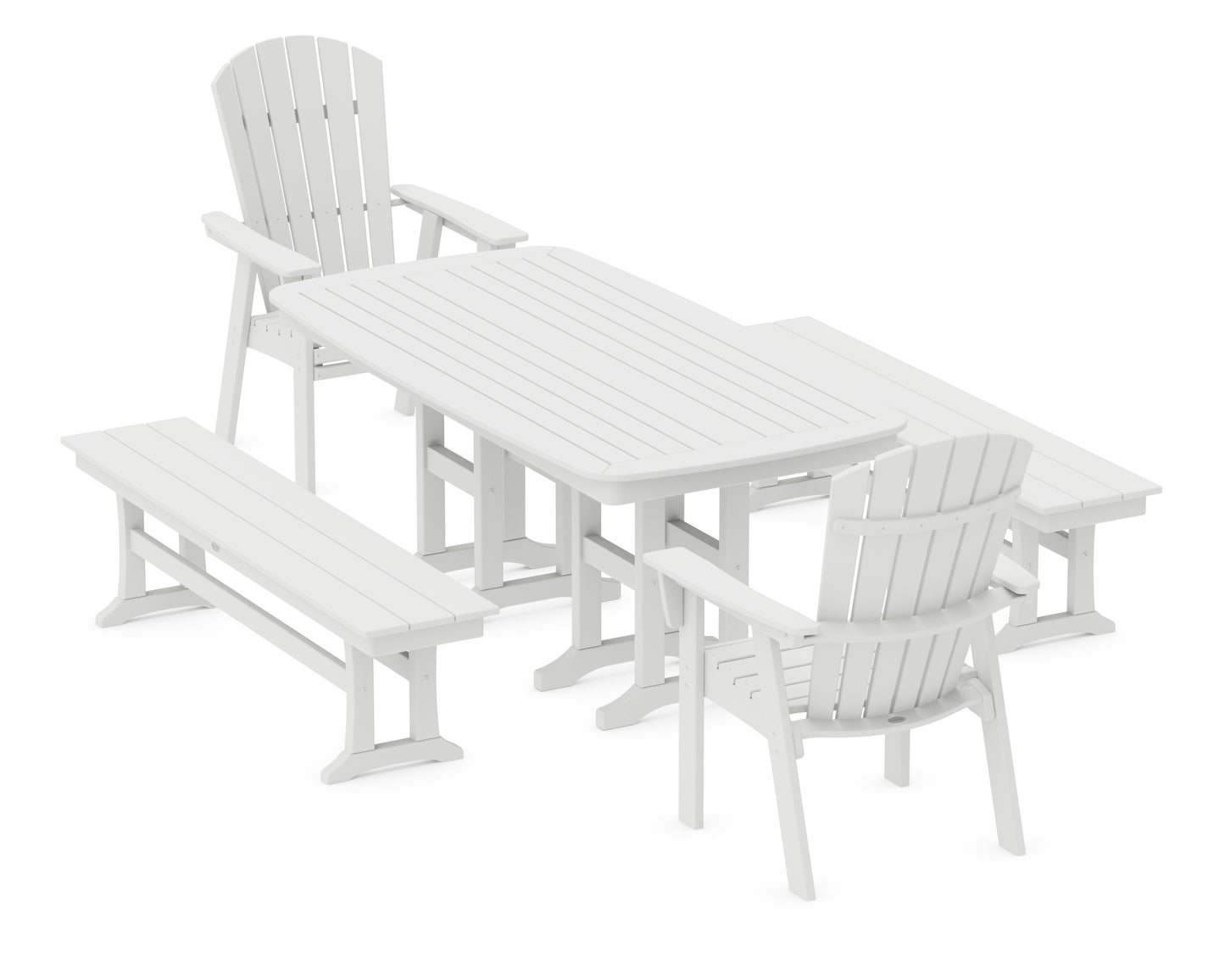 Nautical Curveback Adirondack 5-Piece Dining Set with Benches