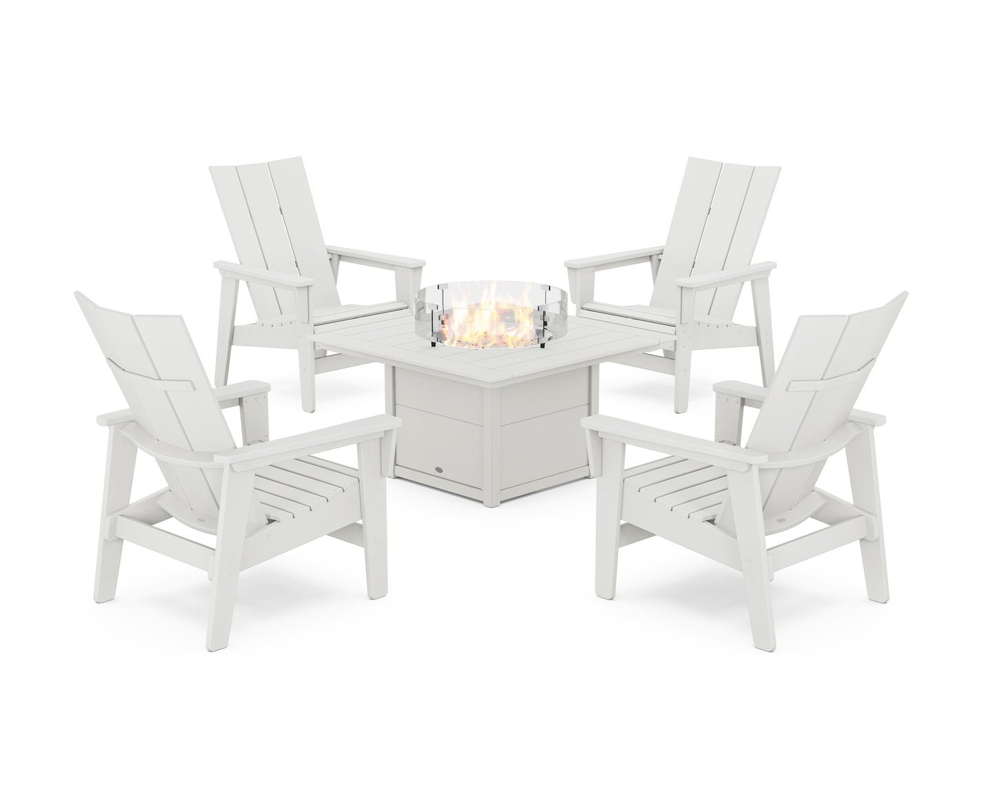 5-Piece Modern Grand Upright Adirondack Conversation Set with Fire Pit Table