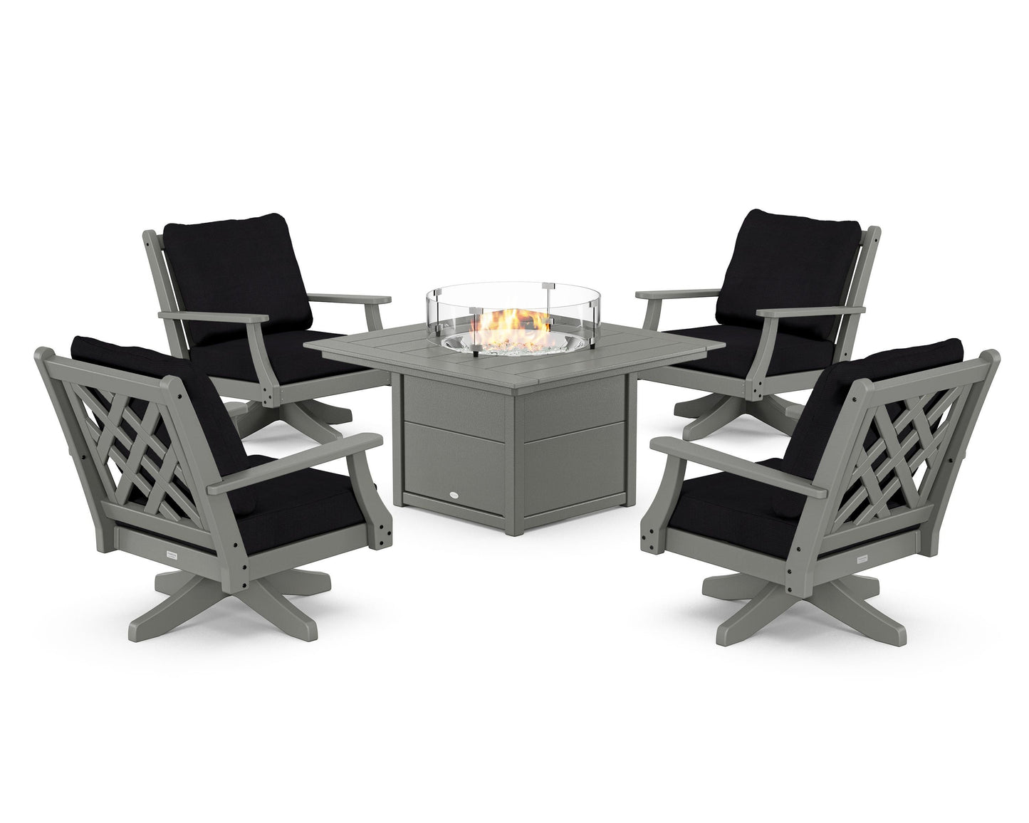Wovendale 5-Piece Deep Seating Swivel Conversation Set with Fire Pit Table