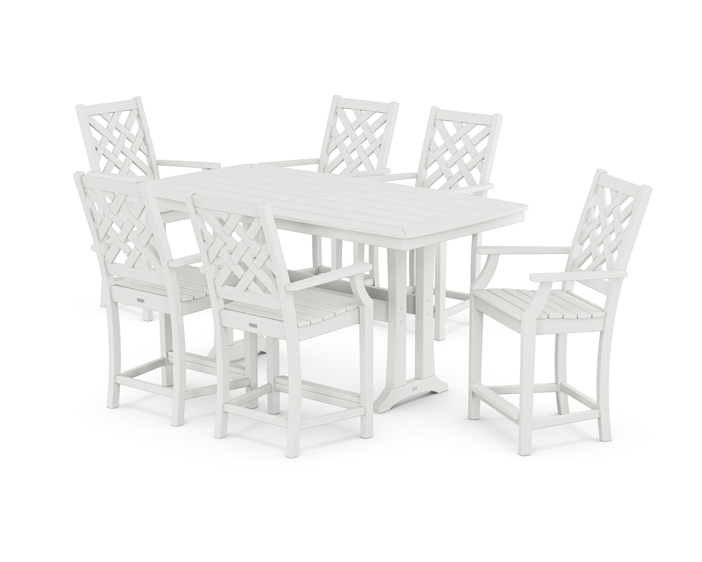 Wovendale Arm Chair 7-Piece Counter Set with Trestle Legs