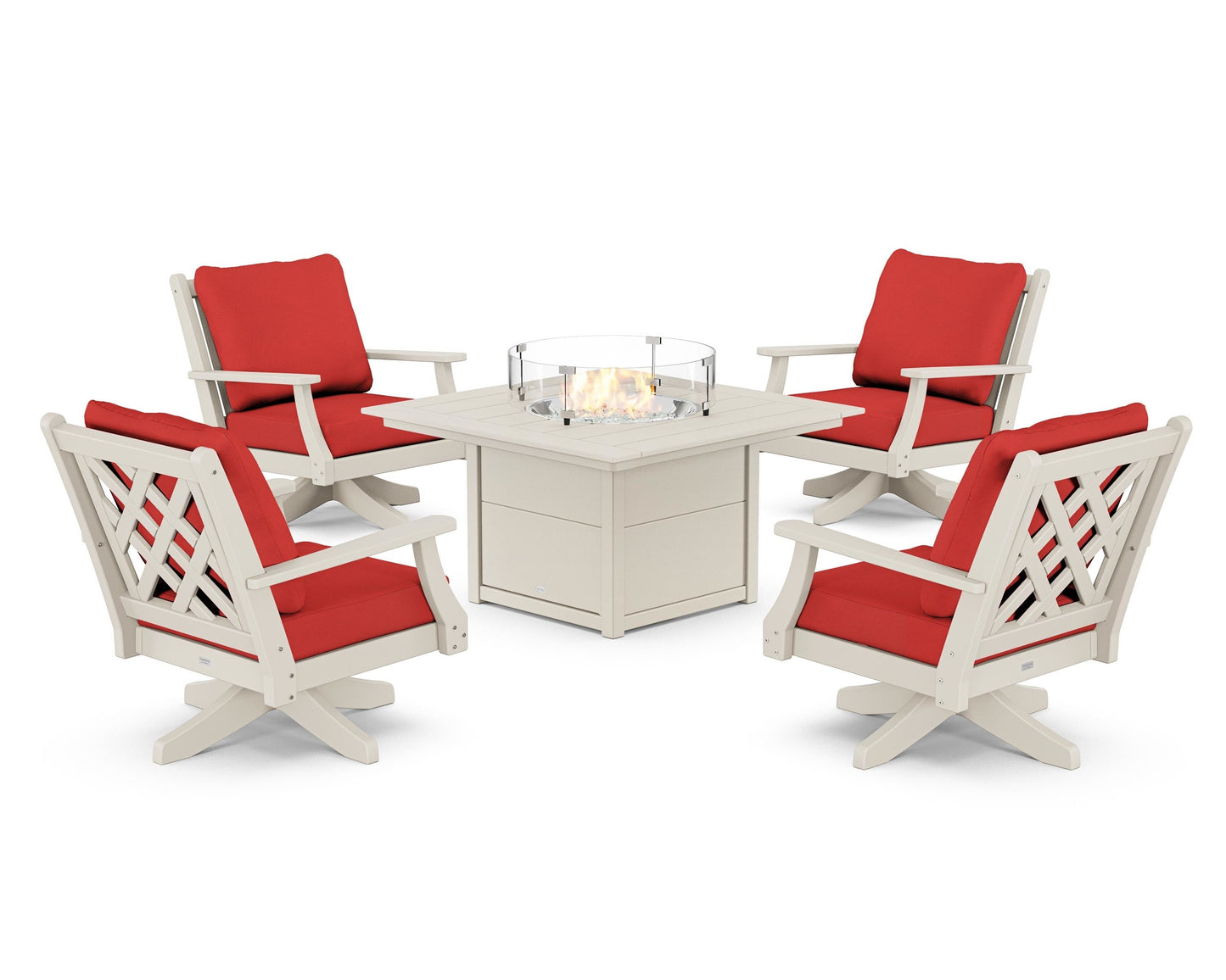 Wovendale 5-Piece Deep Seating Swivel Conversation Set with Fire Pit Table