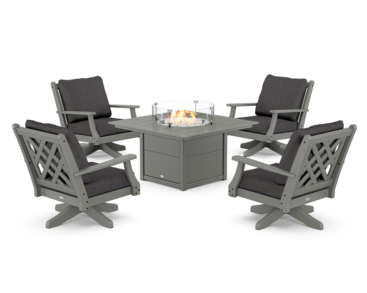 Wovendale 5-Piece Deep Seating Swivel Conversation Set with Fire Pit Table