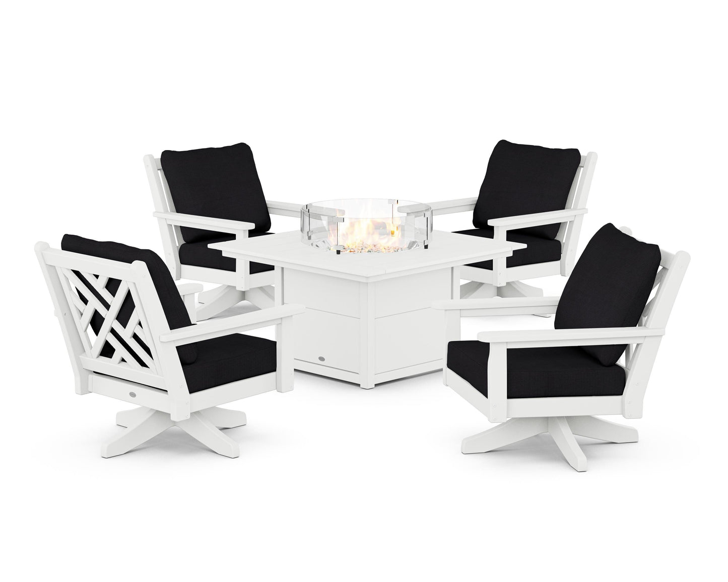 Chippendale 5-Piece Deep Seating Swivel Conversation Set with Fire Pit Table