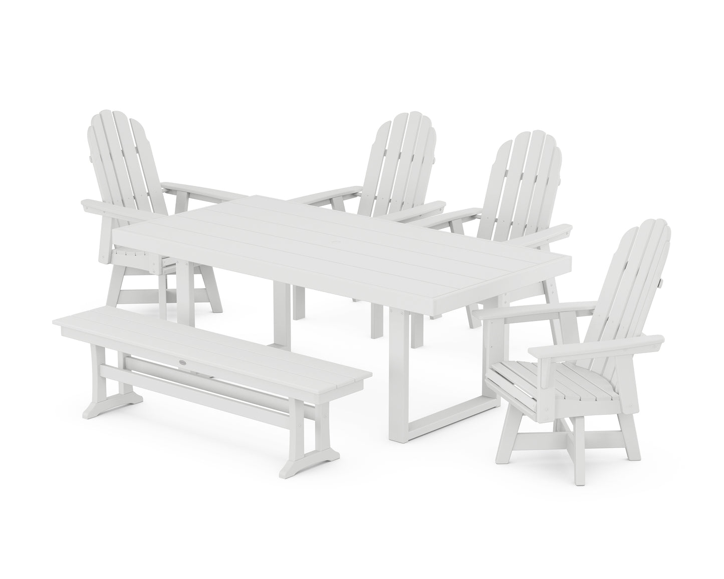 Vineyard Curveback Adirondack Swivel Chair 6-Piece Dining Set with Bench