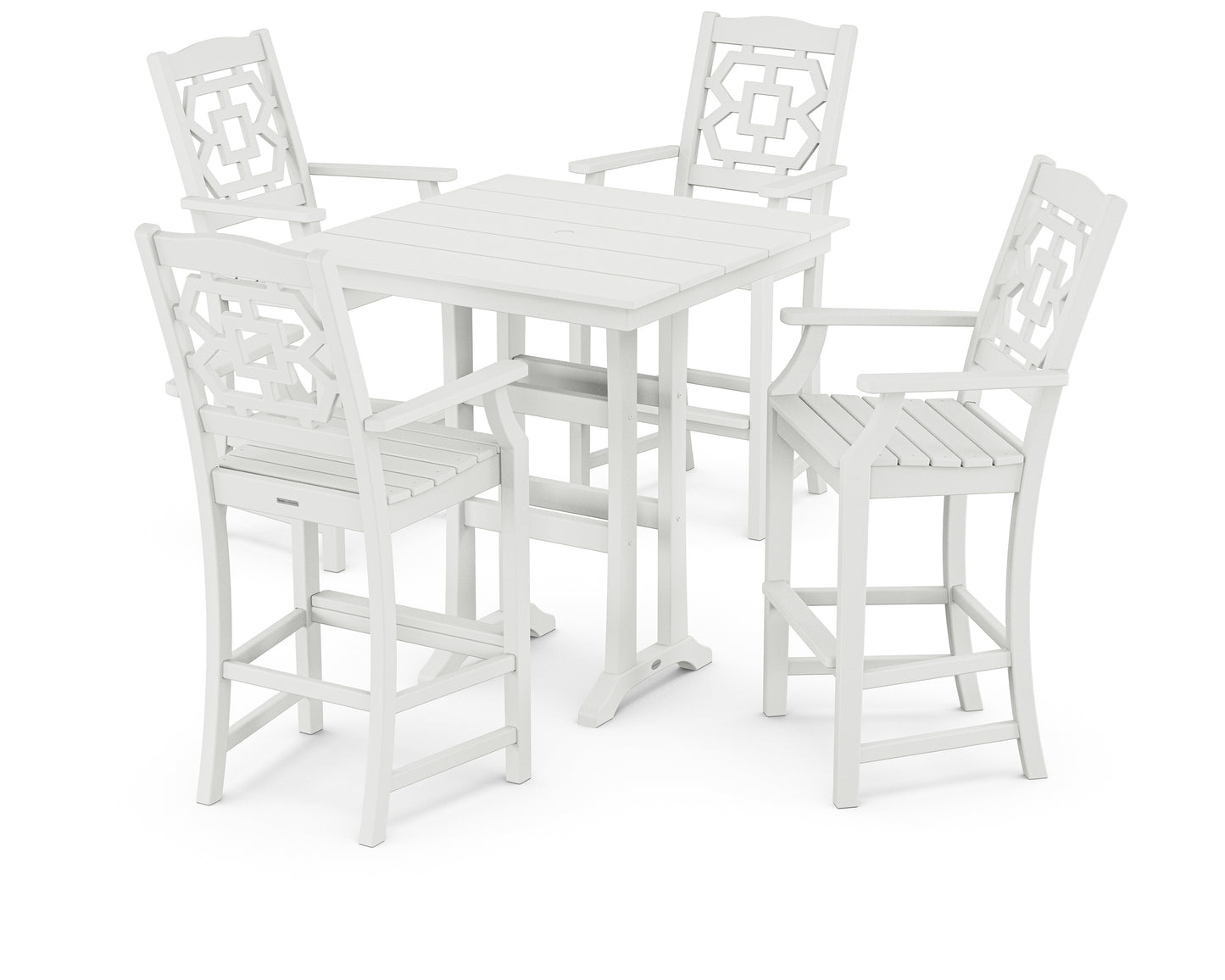 Chinoiserie 5-Piece Farmhouse Bar Set with Trestle Legs