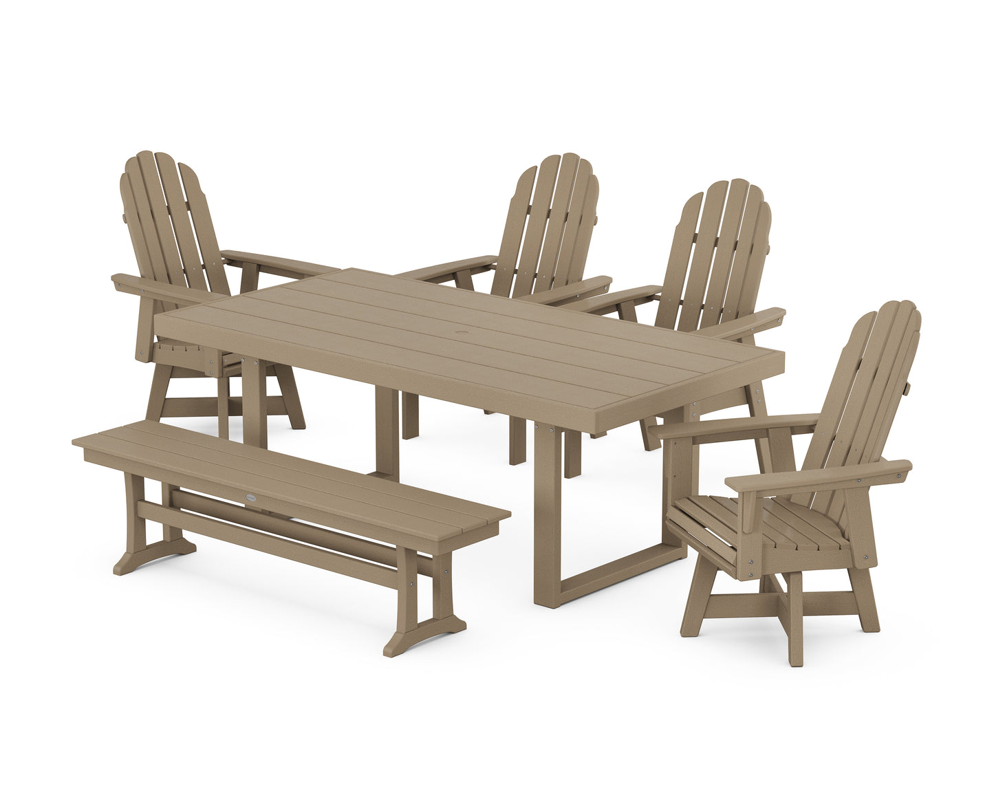 Vineyard Curveback Adirondack Swivel Chair 6-Piece Dining Set with Bench