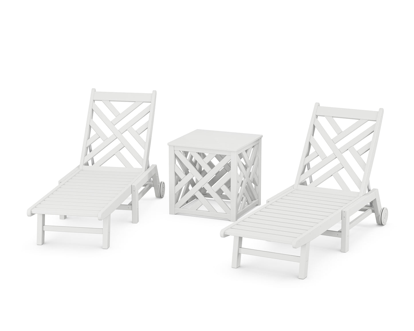 Chippendale 3-Piece Chaise Set with Wheels and Umbrella Stand Accent Table